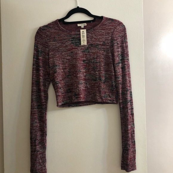 Aritzia maroon cropped fitted long sleeve - Picture 2 of 4